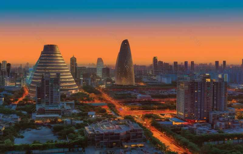 暖色落日前的城市夜景景色,高清,摄影图,摄影图片,图片大全,摄影图免费下载
